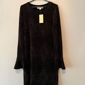 NWT Michael Kors Black Bell-Sleeve Dress with Gold Pattern